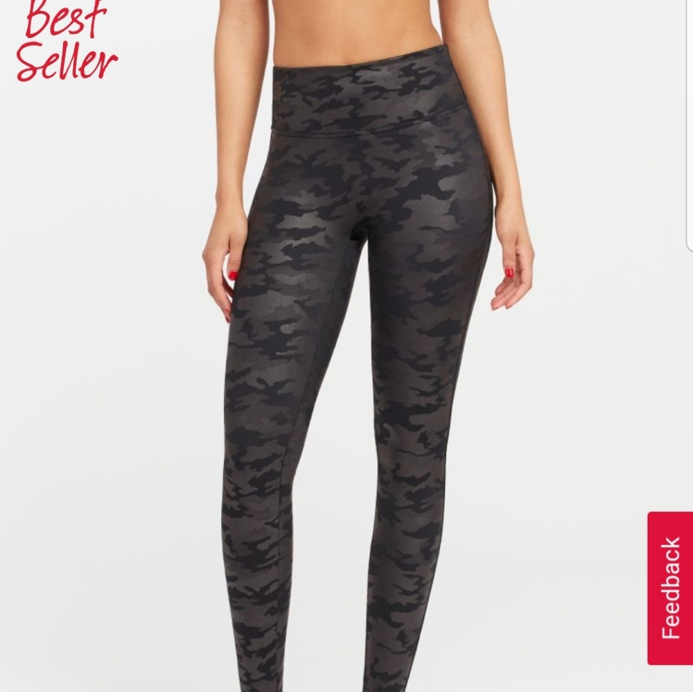 Spanx faux leather camo leggings